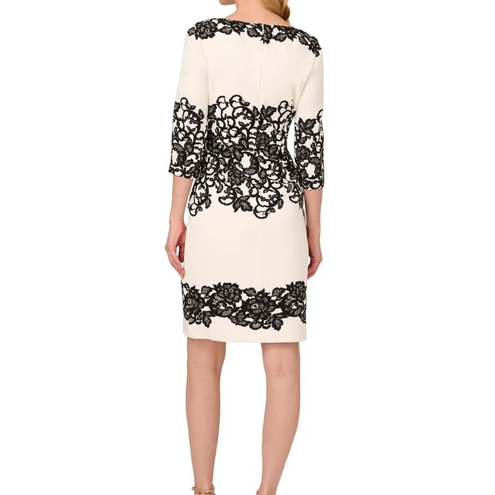 Adrianna Papell Black and Cream Floral Lace Dress - Picture 3 of 5